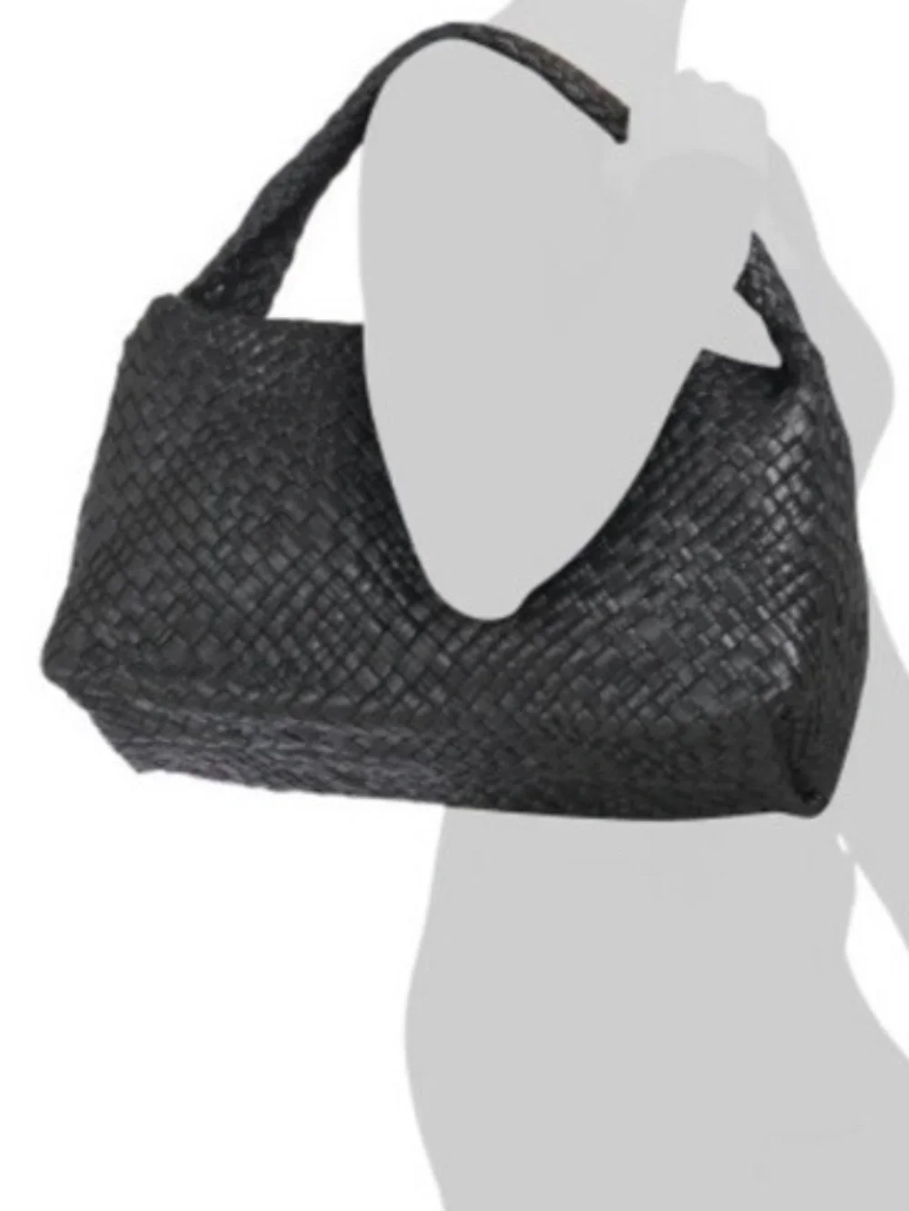 Falor Italy Handmade Black Woven Leather Large Shoulder Hobo Bag Magnetic Close
